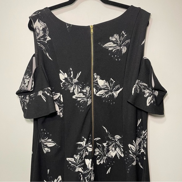 Pennington in every story women's black floral cold shoulder summer dress in 1X - Picture 7 of 8